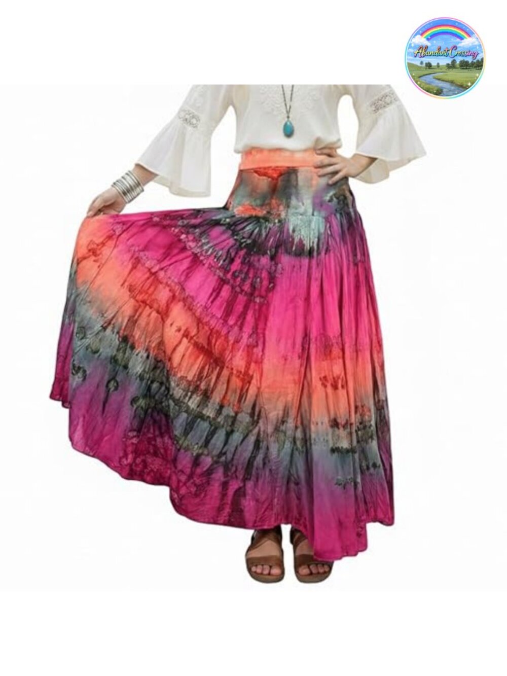 Boho Maxi Skirt 100% Cotton Tie Dye High Waist A-Line Flowy